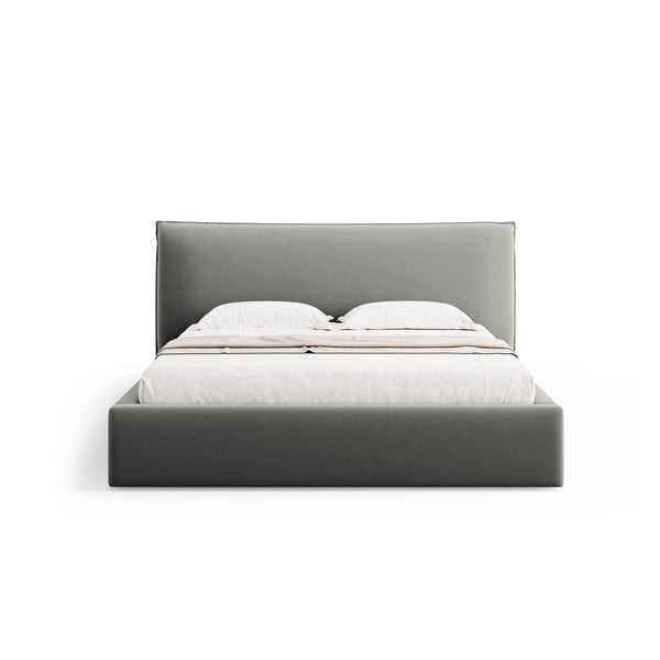 Szare tapicerowane łóżko dwuosobowe ze schowkiem i stelażem 140x200 cm Elio – Milo Casa-image-3