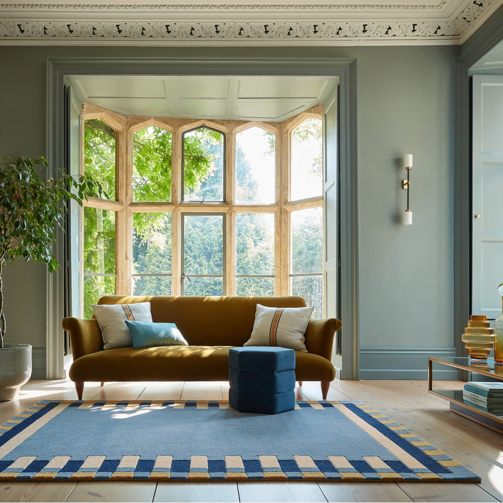 Niebieski wełniany dywan tkany ręcznie 120x170 cm Kai Wool Border – Flair Rugs (zdjęcie 2)