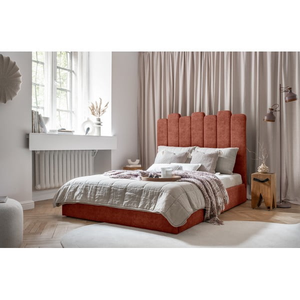 Ceglaste tapicerowane łóżko dwuosobowe ze schowkiem i stelażem 160x200 cm Dreamy Aurora – Miuform-image-2