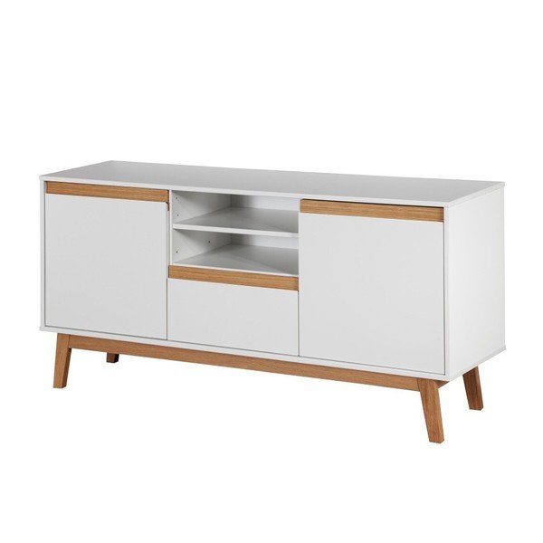 Biała komoda z drewnianymi szczegółami Dřevotvar Ontur 12-image-1