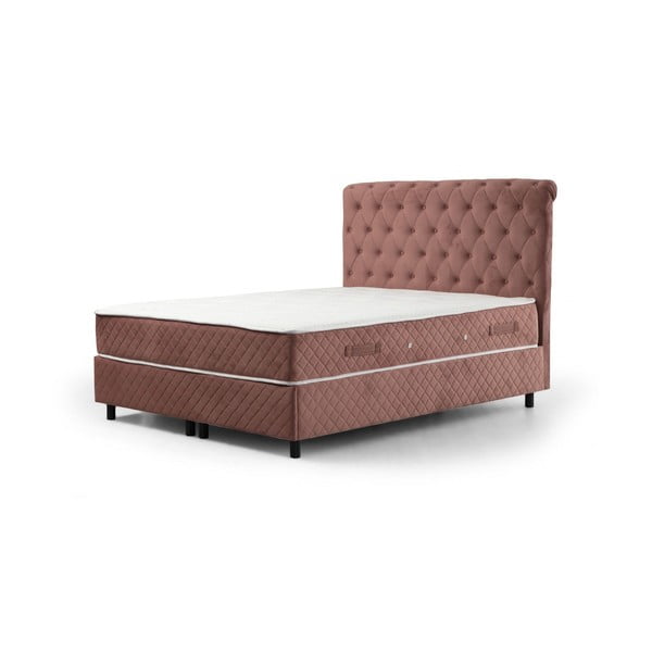 Różowe łóżko boxspring ze schowkiem 160x200 cm Sonata – Kalune Design