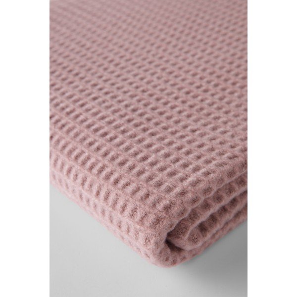 Różowy koc z mieszanki bawełny 140x180 cm Basics Waffle – Euromant-image-3