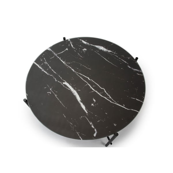 Czarny stolik ze szklanym blatem w dekorze marmuru Marckeric, ø 84 cm-image-3