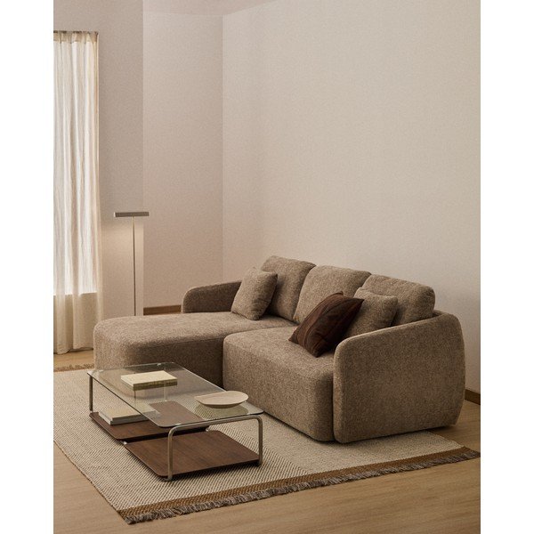 Szarobrązowy rozkładany narożnik z tkaniny szenilowej (lewostronny/z szezlongiem) Laira – Kave Home-image-1