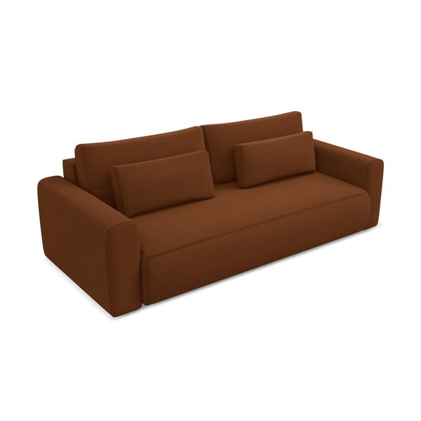 Aksamitna rozkładana/ze schowkiem sofa w kolorze terakoty 238 cm Kapua – Makamii-image-2