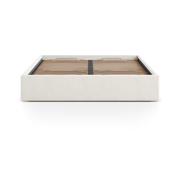 Kremowe tapicerowane łóżko dwuosobowe ze schowkiem/bez zagłówka ze stelażem 140x200 cm Susan – Micadoni -image-2