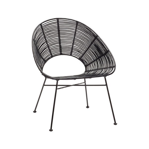 Czarne krzesło rattanowe Hübsch Aslog
