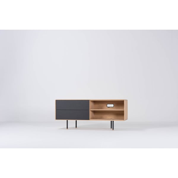 Czarno-naturalna szafka pod TV z litego drewna dębowego 150x64 cm Fina – Gazzda-image-4