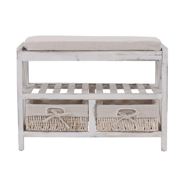 Biała ławka z miejscem na buty Mendler Shabby-image-2