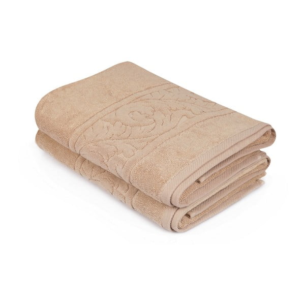 Zestaw 2 brązowych bawełnianych ręczników Akdeniz, 70x140 cm