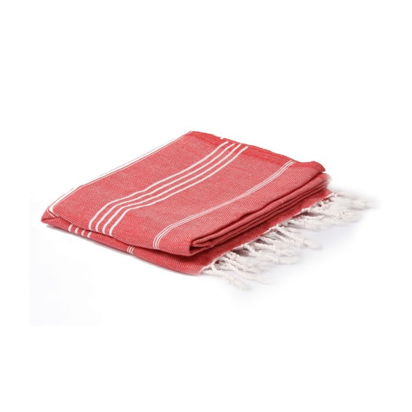 Czerwony ręcznik hammam Spa Time Stripes, 95x180 cm