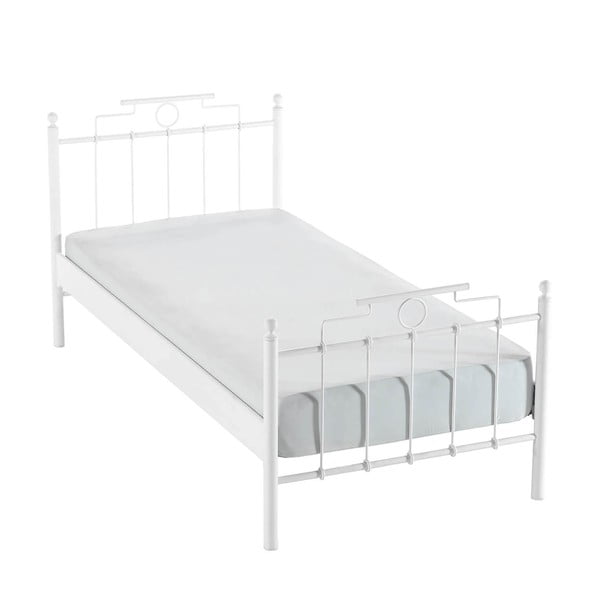 Białe metalowe łóżko jednoosobowe ze stelażem 120x200 cm Hatkus – Kalune Design