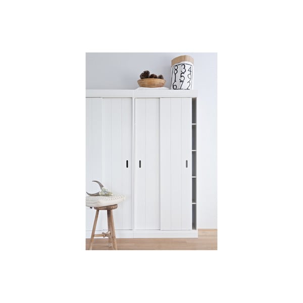 Biała drewniana szafa z drzwiami przesuwnymi WOOOD Row-image-4