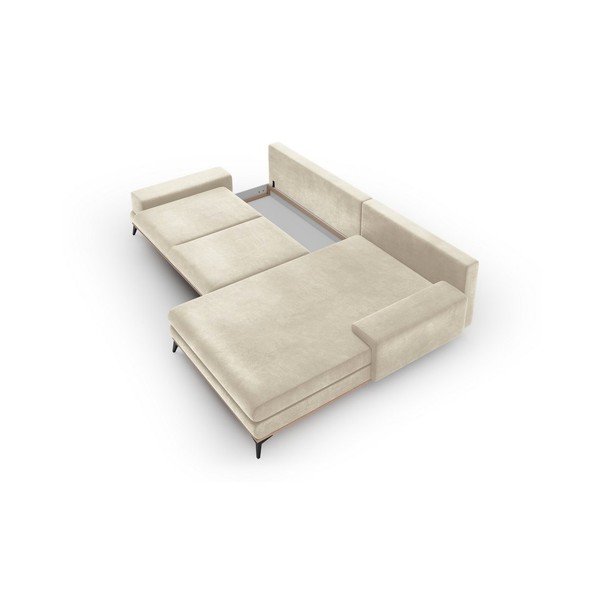 Beżowy rozkładany narożnik z aksamitnym obiciem Windsor & Co Sofas Astre, prawostronny-image-4