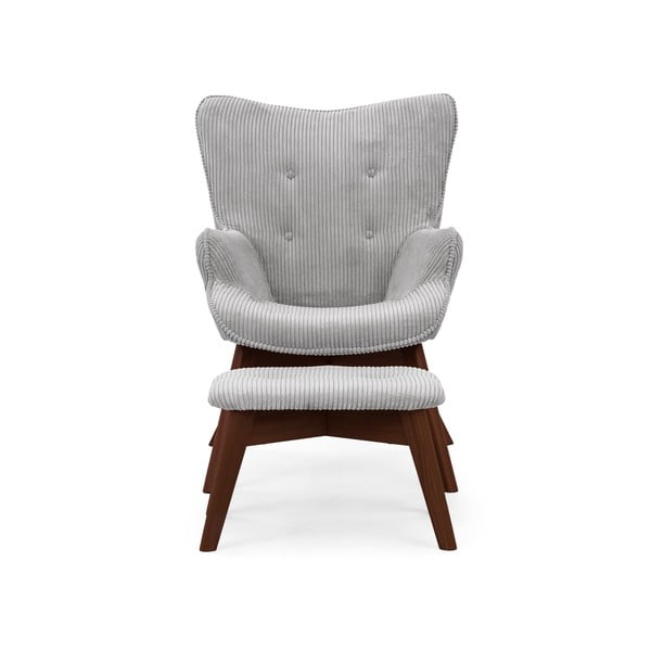 Szary sztruksowy fotel z podnóżkiem Niko – Ropez-image-3