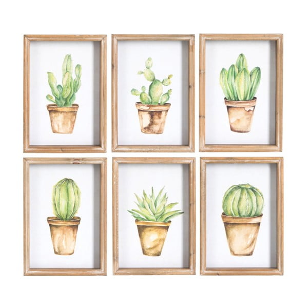 Zestaw 6 obrazków w ramce J-Line Cactus, 24x34 cm