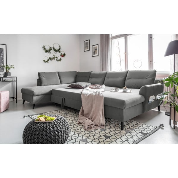 Jasnoszara aksamitna rozkładana sofa w kształcie litery "U" Miuform Stylish Stan, lewostronna-image-4