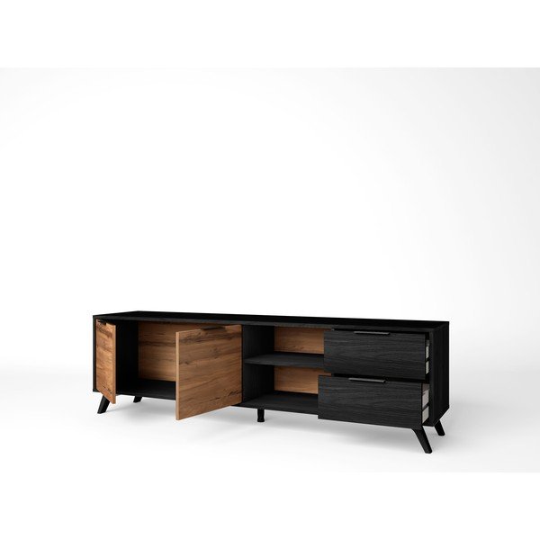 Czarno-naturalna szafka pod TV w dekorze orzecha 181x53 cm Noe – Marckeric-image-2