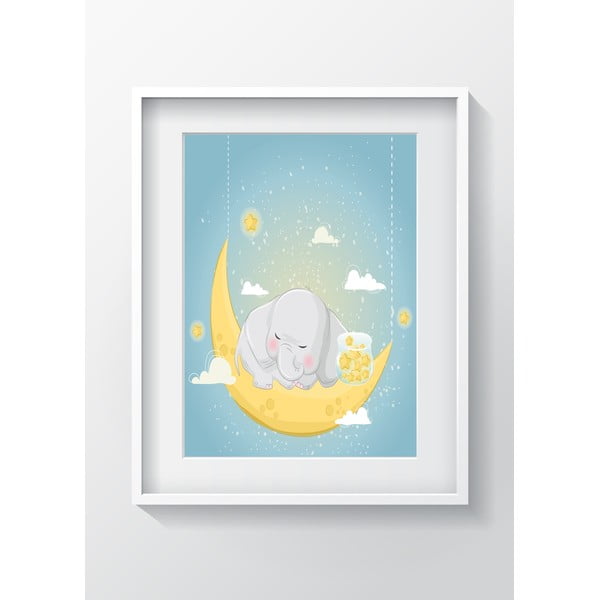 Obraz OYO Kids Elephant Sleeping On The Moon, 24x29 cm