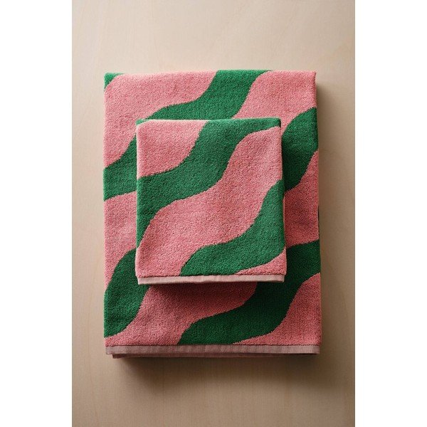 Zielony/różowy bawełniany ręcznik 50x70 cm Waves – Jotex-image-3