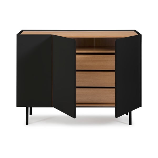 Czarno-naturalna niska komoda w dekorze dębu 110x85 cm Arista – Teulat-image-3