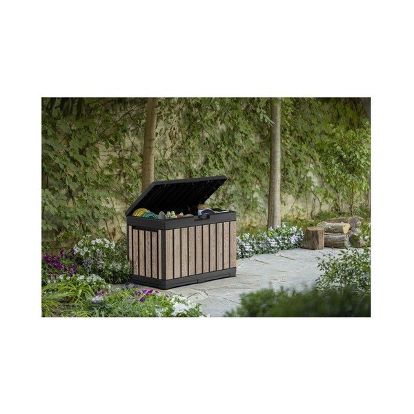 Czarna/w jasnym naturalnym kolorze plastikowa skrzynia ogrodowa Deco Kentwood Ashwood – Keter-image-3