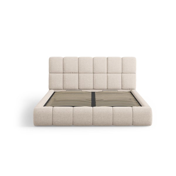 Beżowe tapicerowane łóżko dwuosobowe ze schowkiem ze stelażem 160x200 cm Bellis – Micadoni Home-image-3