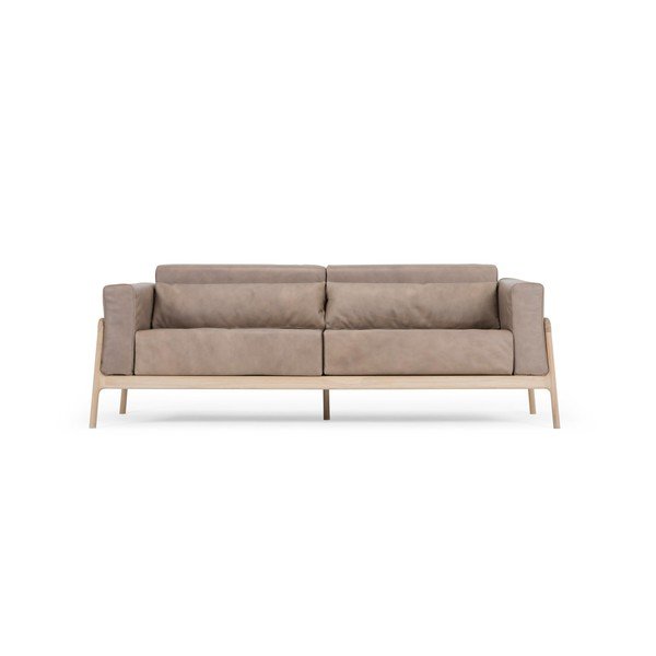 Jasnobrązowa sofa z bawolej skóry z konstrukcją z litego drewna dębowego Gazzda Fawn, 210 cm
