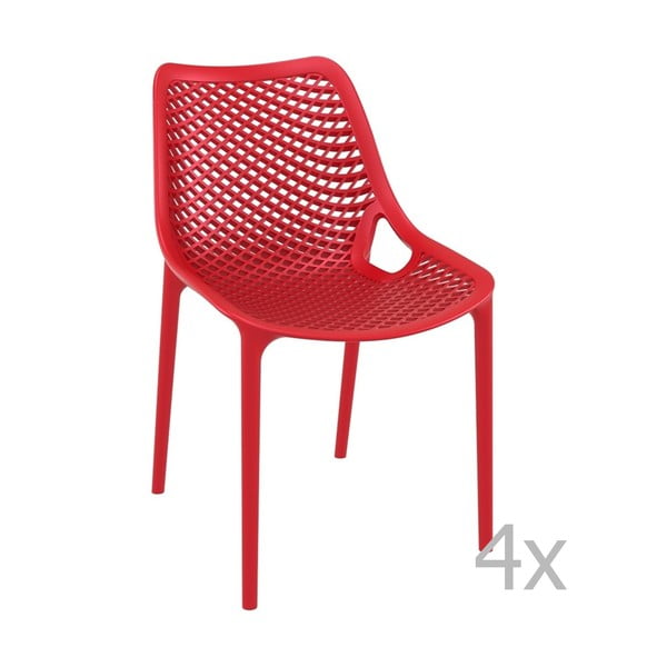 Zestaw 4 czerwonych krzeseł ogrodowych Resol Grid Simple