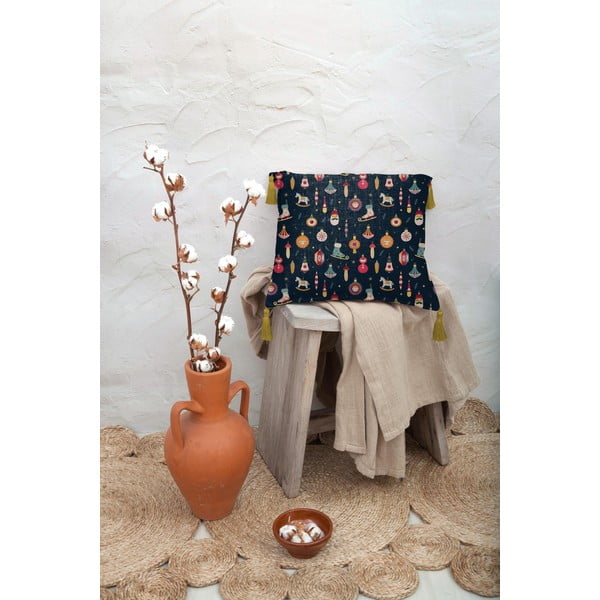 Ciemnoniebieska poduszka z domieszką lnu Really Nice Things Christmas Ornaments, 45 x 45 cm-image-2