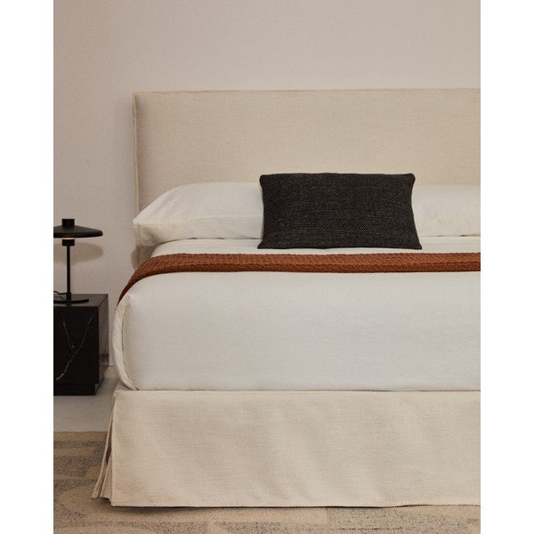 Białe tapicerowane łóżko dwuosobowe bez zagłówka 160x200 cm Jaira – Kave Home-image-1