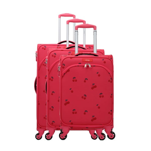 Zestaw 3 walizek z 4 kółkami w malinowym kolorze Lollipops Cherry
