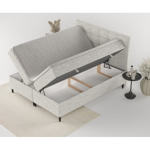 Jasnoszare łóżko boxspring ze schowkiem 200x200 cm Urbaneo – Maison de Rêve-image-3