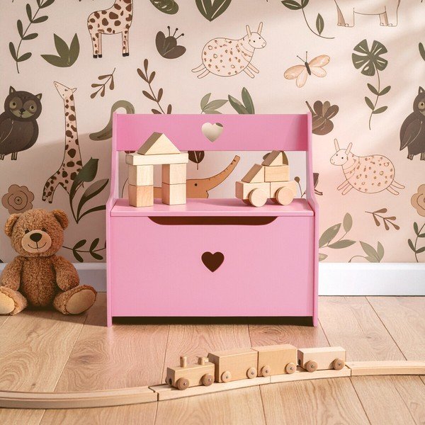 Różowa szafka dziecięca z siedziskiem 60x62x34 cm Pink Heart – Premier Housewares-image-3