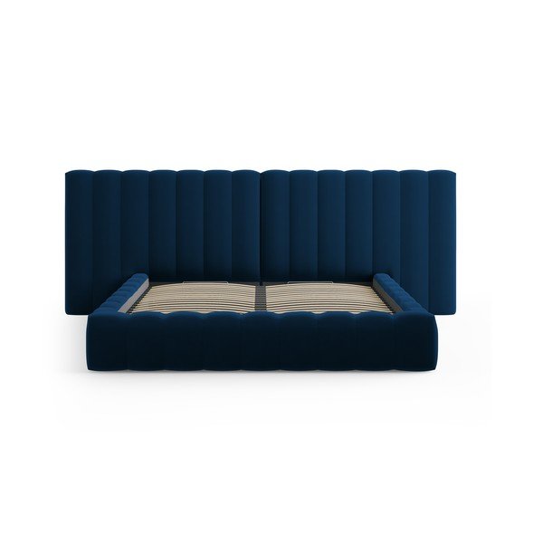 Ciemnoniebieskie tapicerowane łóżko dwuosobowe ze schowkiem i stelażem 180x200 cm Gina – Milo Casa-image-2