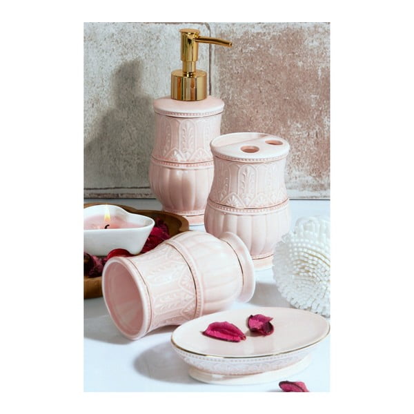 Komplet różowych dodatków łazienkowych Orient