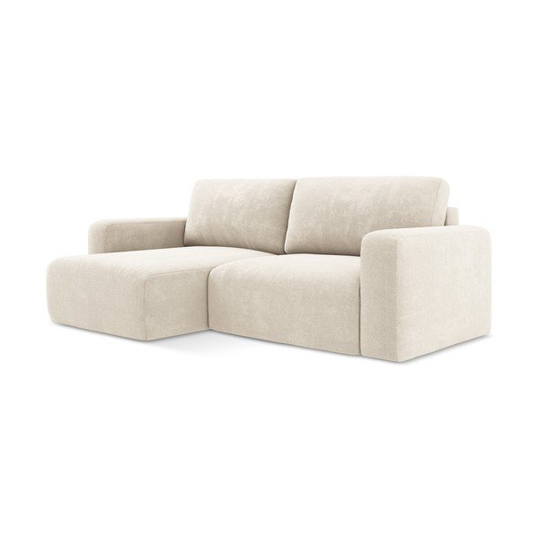 Kremowy rozkładany/ze schowkiem narożnik z tkaniny szenilowej (lewostronny/z szezlongiem) Kona – Makamii-image-2