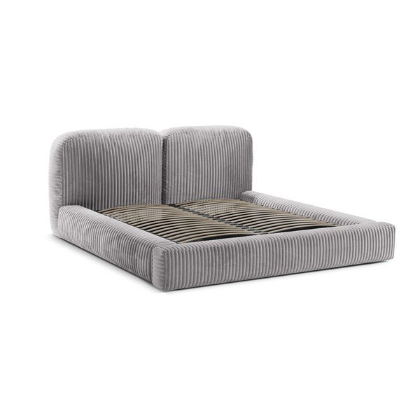 Jasnoszare tapicerowane łóżko dwuosobowe ze schowkiem i stelażem 180x200 cm Martina – Micadoni -image-3