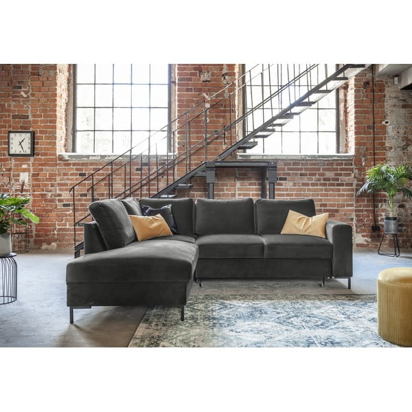 Ciemnoszary aksamitny rozkładany narożnik (lewostronny) Lofty Lilly – Miuform-image-1