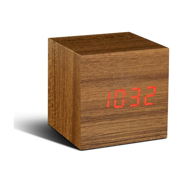Brązowy budzik z czerwonym wyświetlaczem LED Gingko Cube Click Clock