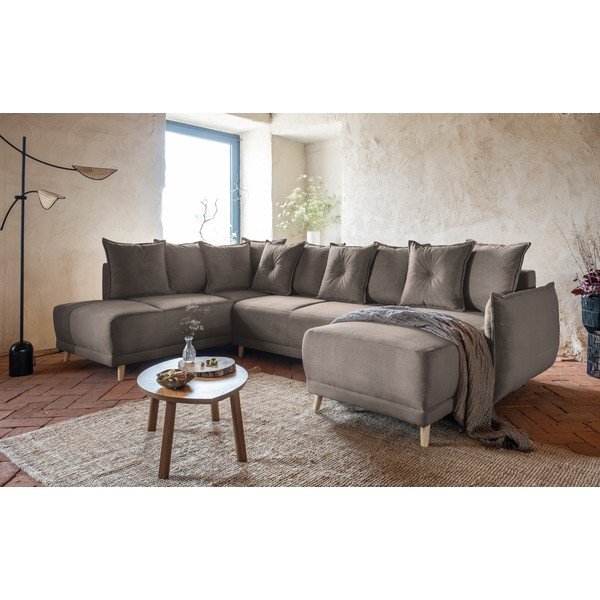 Jasnobrązowy sztruksowy rozkładany narożnik (lewostronny/w kształcie litery U) Lazy Lukka – Miuform-image-4