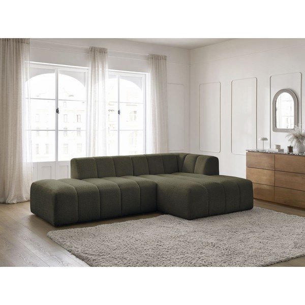 Zielony narożnik z materiału bouclé (prawostronny/z szezlongiem) Annecy – Bobochic Paris-image-1