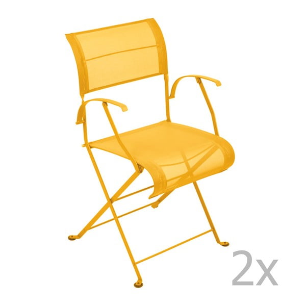 Zestaw 2 żółtych krzeseł składanych z podłokietnikami Fermob Dune