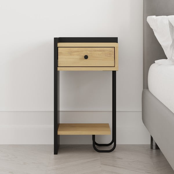 Czarna szafka nocna w dekorze dębu z półką Mercure – Marckeric-image-4