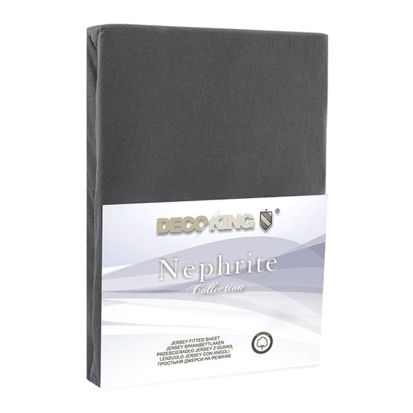 Ciemnoszare prześcieradło elastyczne DecoKing Nephrite, 180/200x200 cm-image-1
