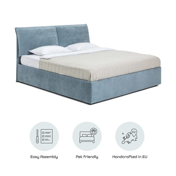 Niebieskie tapicerowane łóżko dwuosobowe ze schowkiem i stelażem 160x200 cm Thessa Pillow – Bonami Selection-image-4