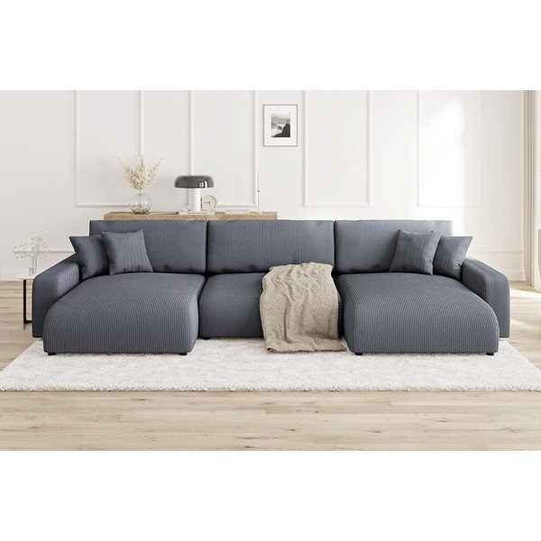 Ciemnoszary sztruksowy rozkładany narożnik ze schowkiem Sara – Ropez-image-1