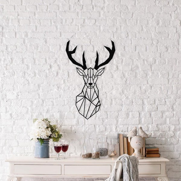 Czarna metalowa dekoracja ścienna Deer, 37x59 cm