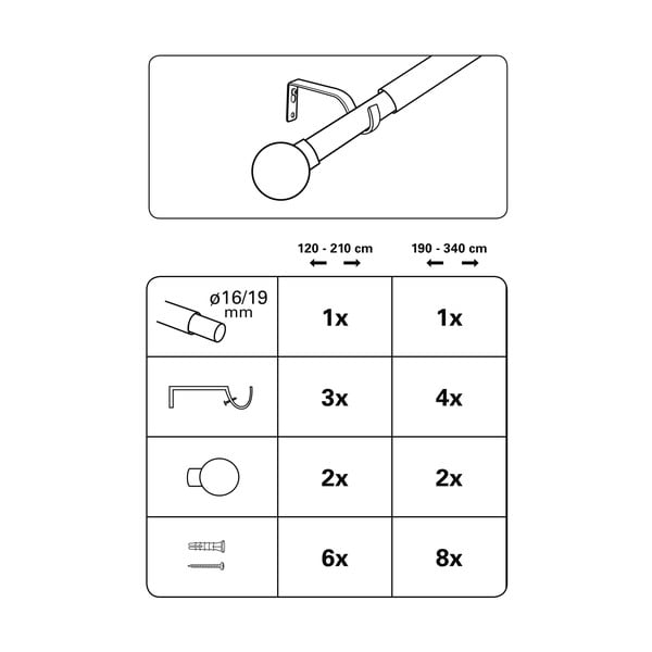 Metalowy regulowany karnisz 120 - 210 cm Koule – Gardinia-image-2