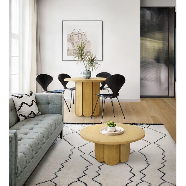 Naturalny okrągły stolik z blatem w dekorze dębu 78x78 cm Soft – Woodman-image-4